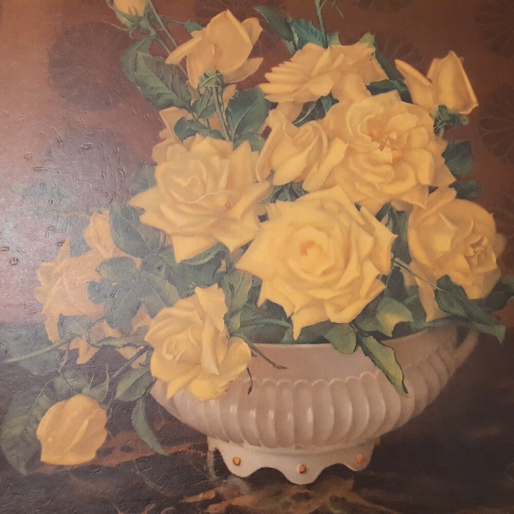 1959 YELLOW ROSE BOUQUET FRAMED PAINTED ART, GORGEOUS